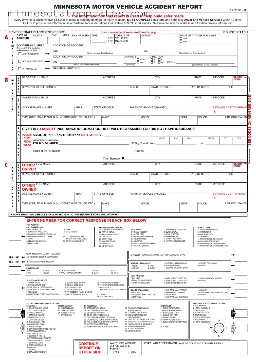 Blank Minnesota Accident Report Template