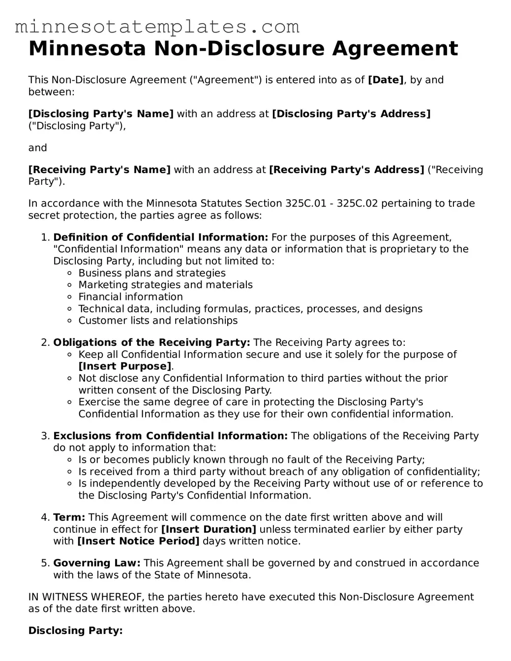 Valid Non-disclosure Agreement Form for the State of Minnesota