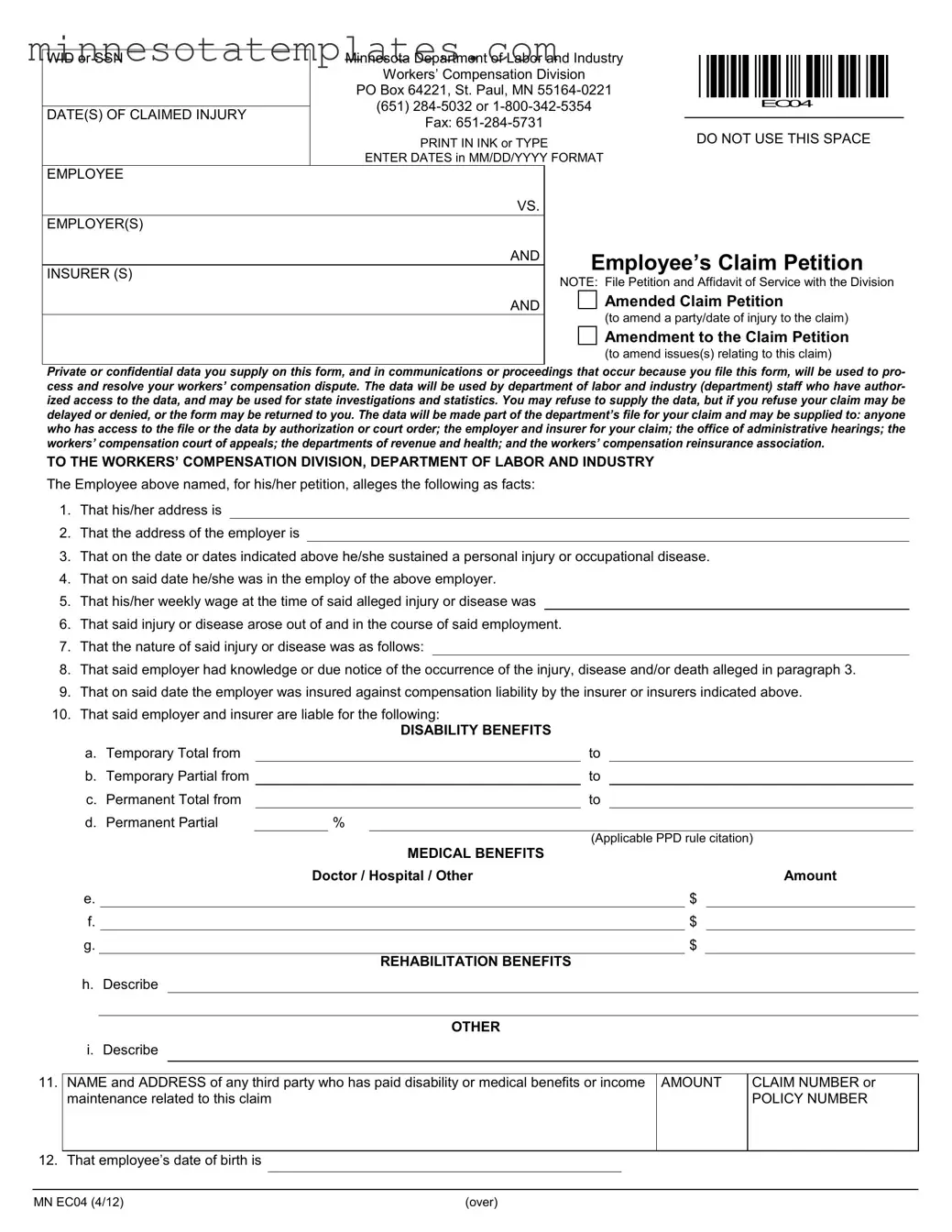 Blank Minnesota Ec04 Template