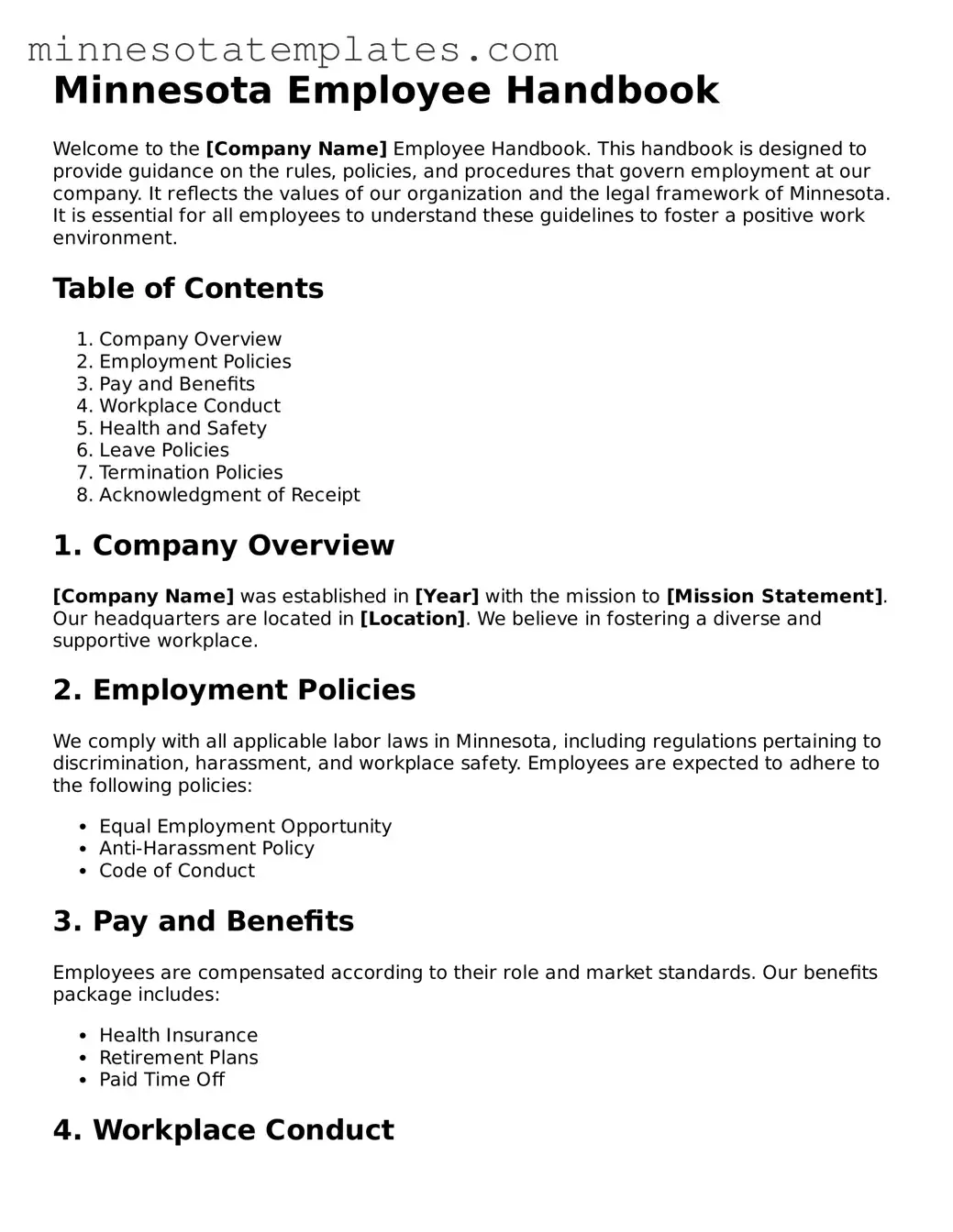 Valid Employee Handbook Form for the State of Minnesota