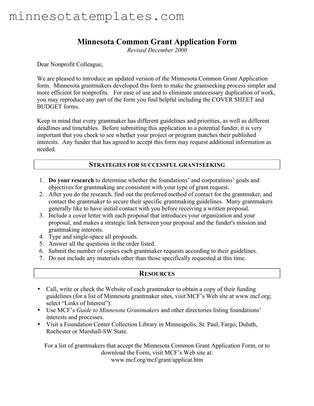 Blank Minnesota Grant Application Template