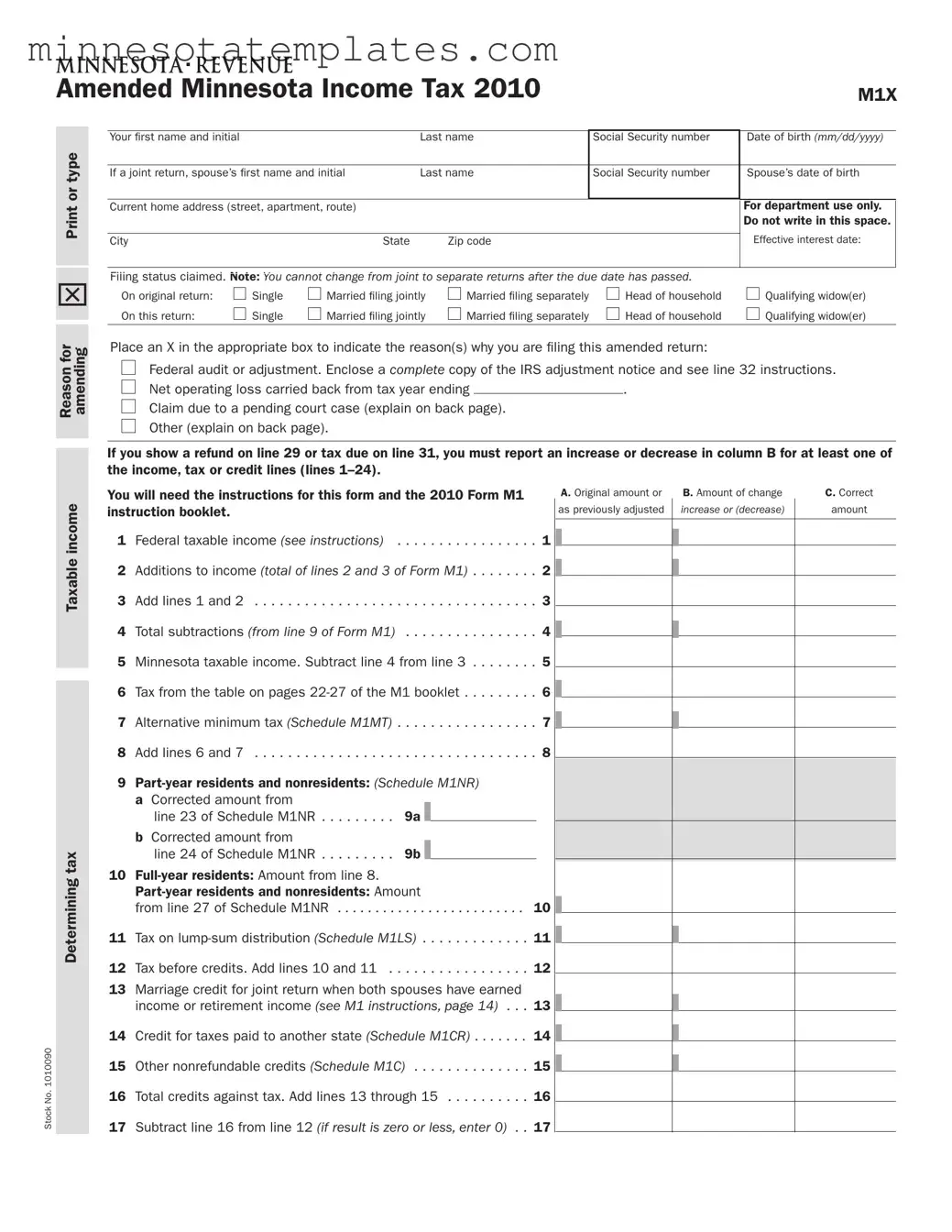 Blank Minnesota M1X Template