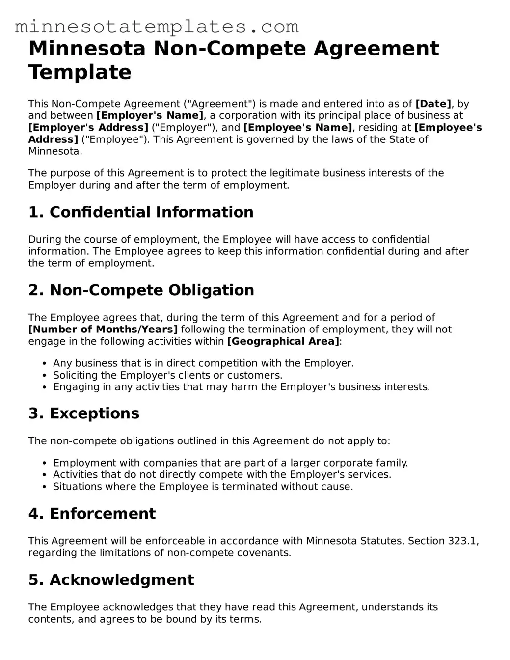 Valid Non-compete Agreement Form for the State of Minnesota