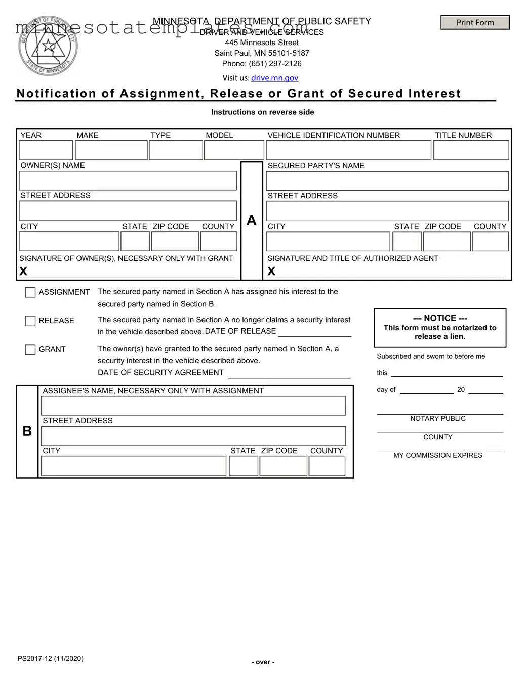 Blank Minnesota Notification Of Assignment Template