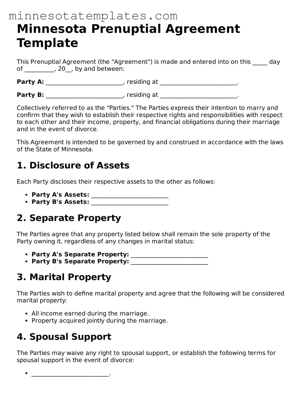 Valid Prenuptial Agreement Form for the State of Minnesota
