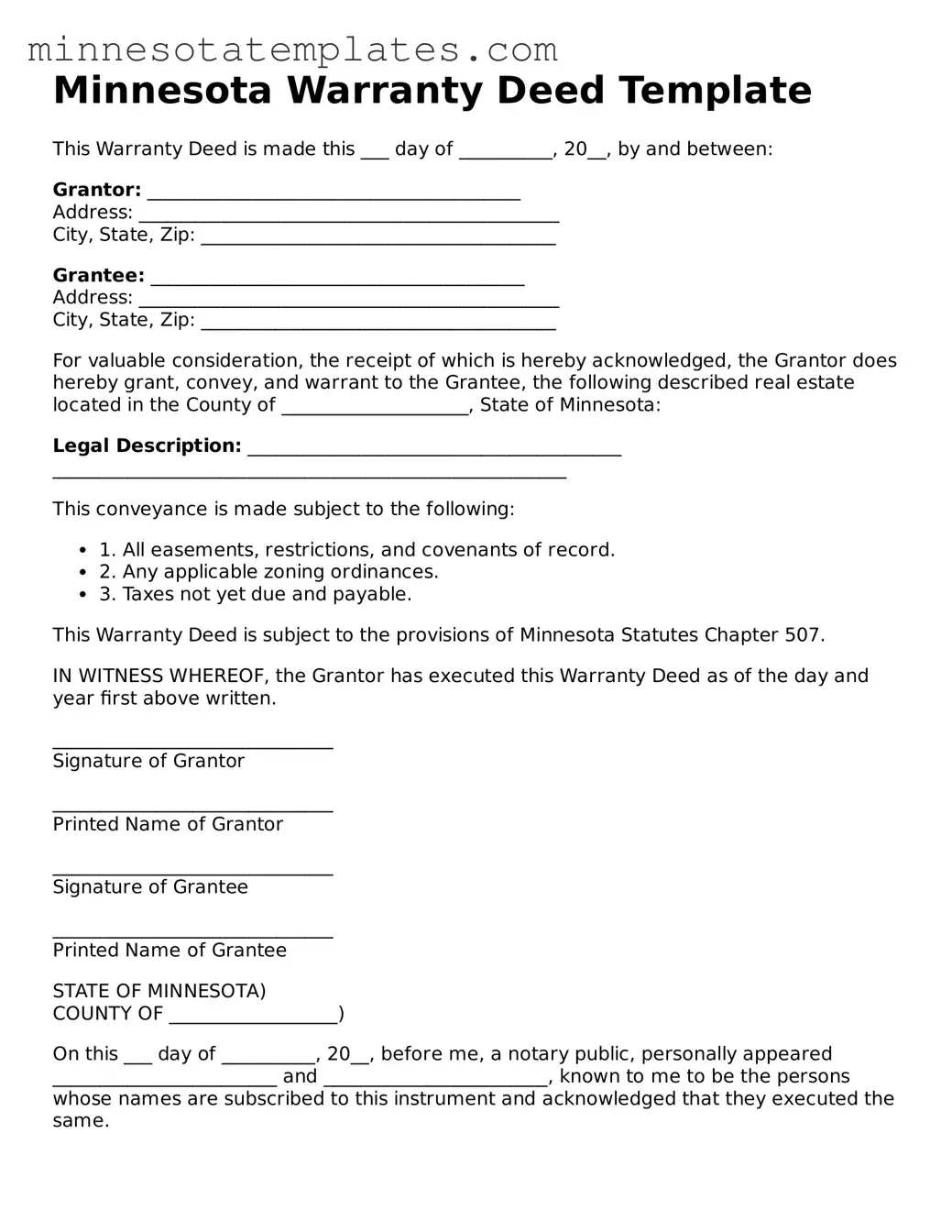 Valid Deed Form for the State of Minnesota