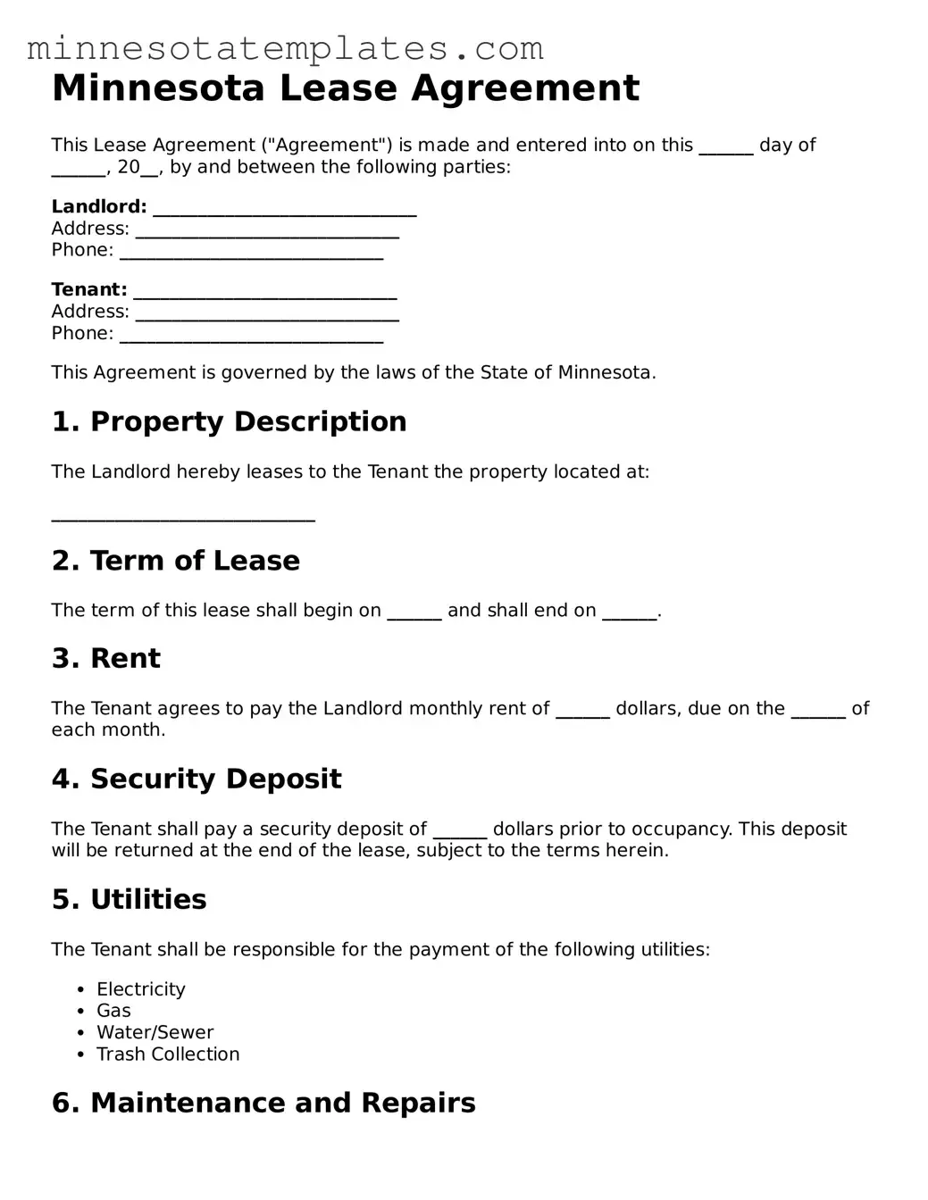 Valid Lease Agreement Form for the State of Minnesota