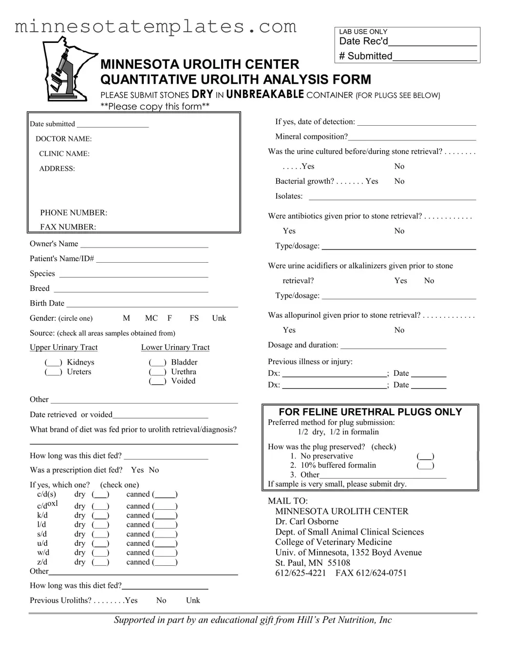 Blank Minnesota Urolith Center Template