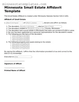 Valid Small Estate Affidavit Form for the State of Minnesota