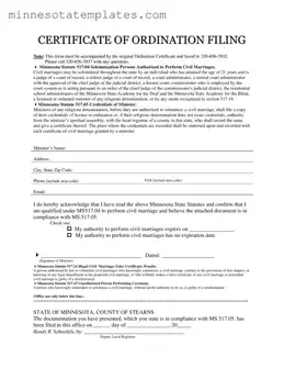 Blank Minnesota Certificate Ordination Template