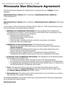 Valid Non-disclosure Agreement Form for the State of Minnesota