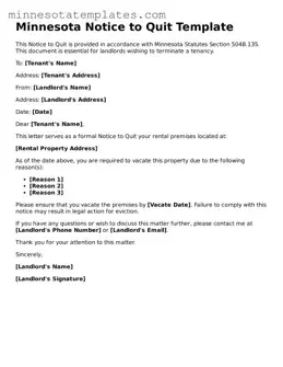 Valid Notice to Quit Form for the State of Minnesota