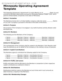 Valid Operating Agreement Form for the State of Minnesota