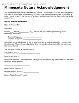 Valid Notary Acknowledgement Form for the State of Minnesota