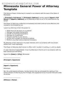 Valid General Power of Attorney Form for the State of Minnesota
