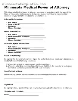Valid Medical Power of Attorney Form for the State of Minnesota