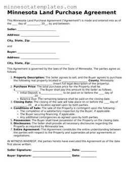 Valid Land Purchase Agreement Form for the State of Minnesota