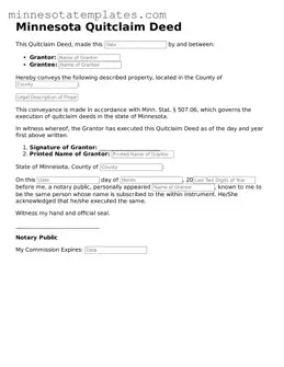 Valid Quitclaim Deed Form for the State of Minnesota