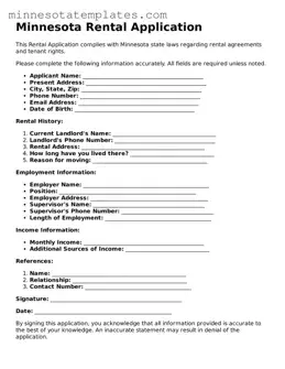 Valid Rental Application Form for the State of Minnesota