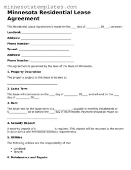 Valid Residential Lease Agreement Form for the State of Minnesota