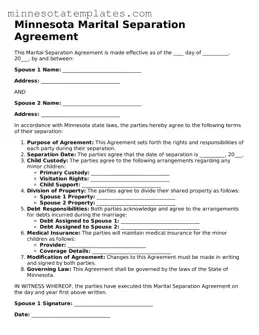 Valid Marital Separation Agreement Form for the State of Minnesota