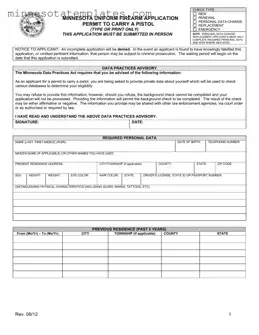 Blank Minnesota Uniform Firearm Application Template
